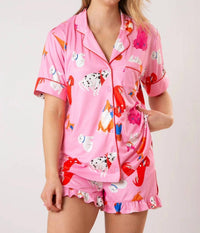 Fantastic Fawn - Puppy Dog Short Sleeve Button Down Pajama Top