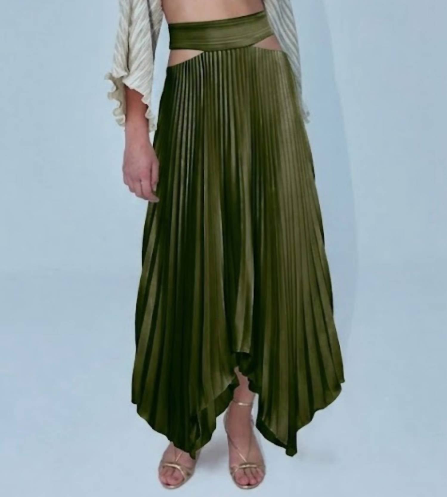 Aiifos Kenny Pleated Skirt in army green - women's skirt