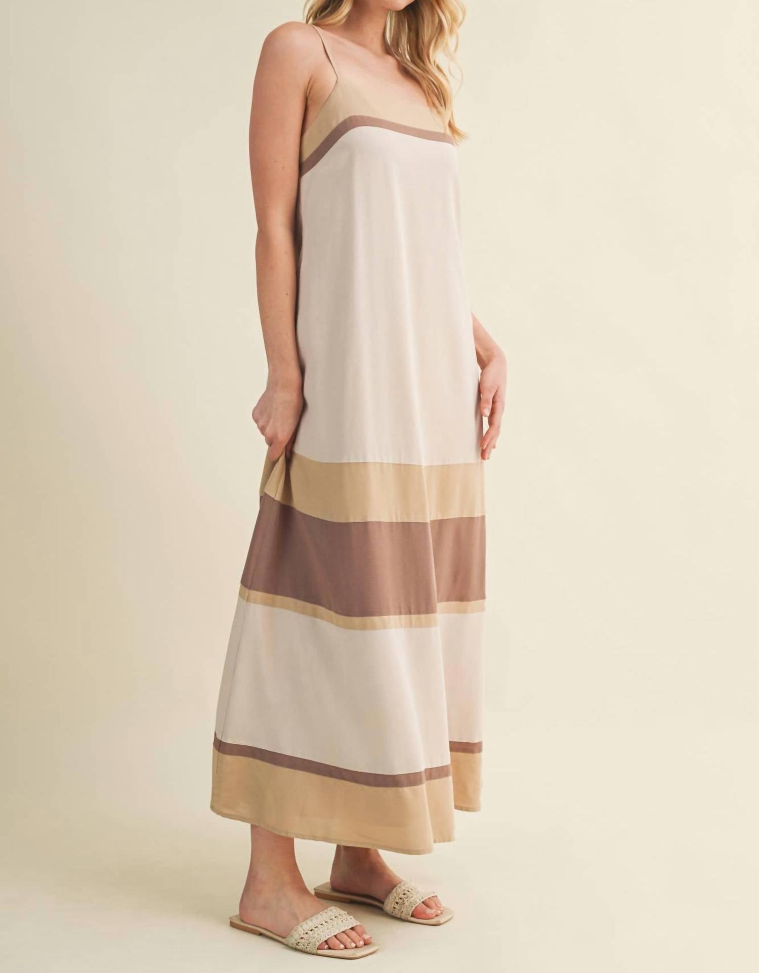 Mustard Seed Color Blocked Maxi Dress in taupe multi - women's dress - alternate view