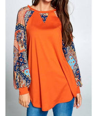 Emerald Collection - Patchwork Balloon Sleeve Raglan Top