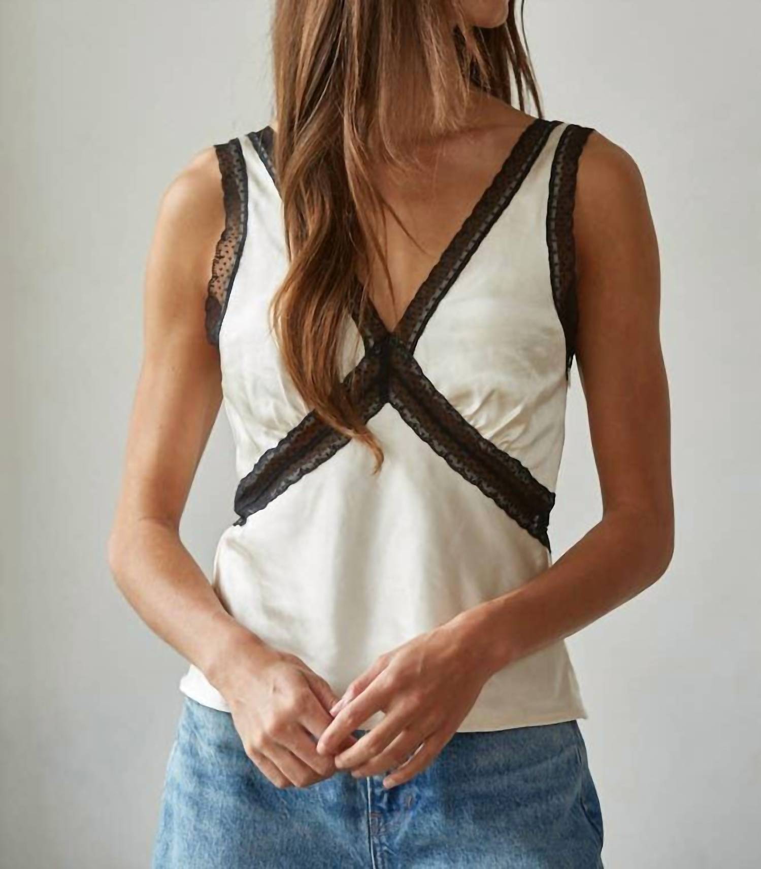 By Together - Woven Contrast Lace Sleeveless Top