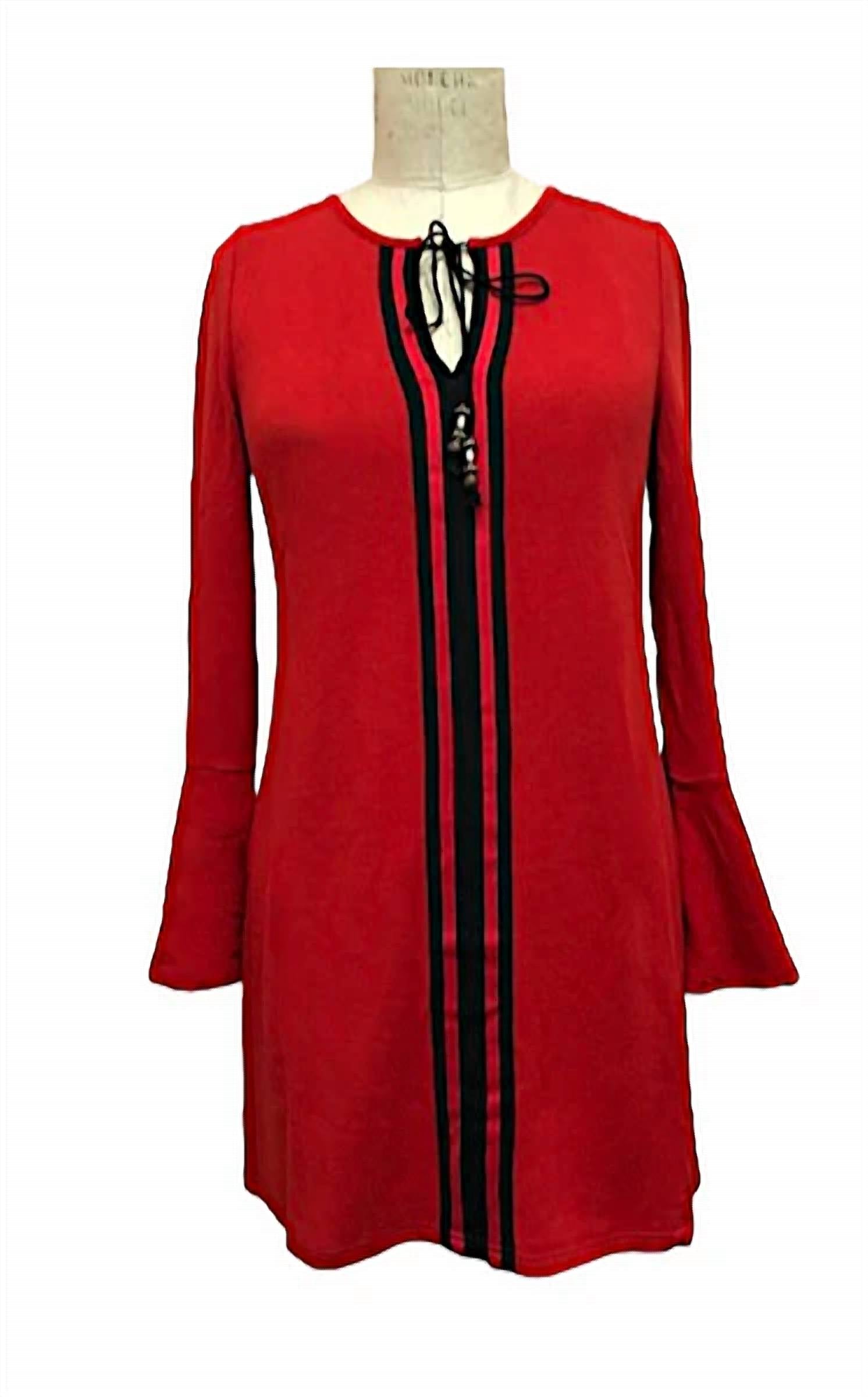 Papillon - Women's Bell Sleeve V-neck Rack Stripe Dress