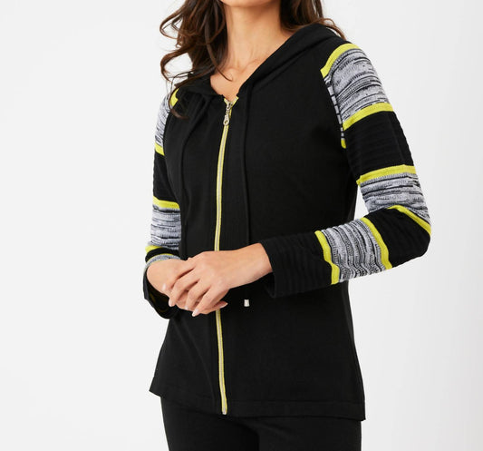 French Kyss - Stripe Sleeve Zip Up Hoodie