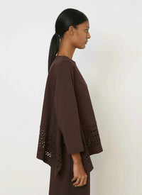 Meimeij - Open Neck Flowy Laser Cut Trim Top