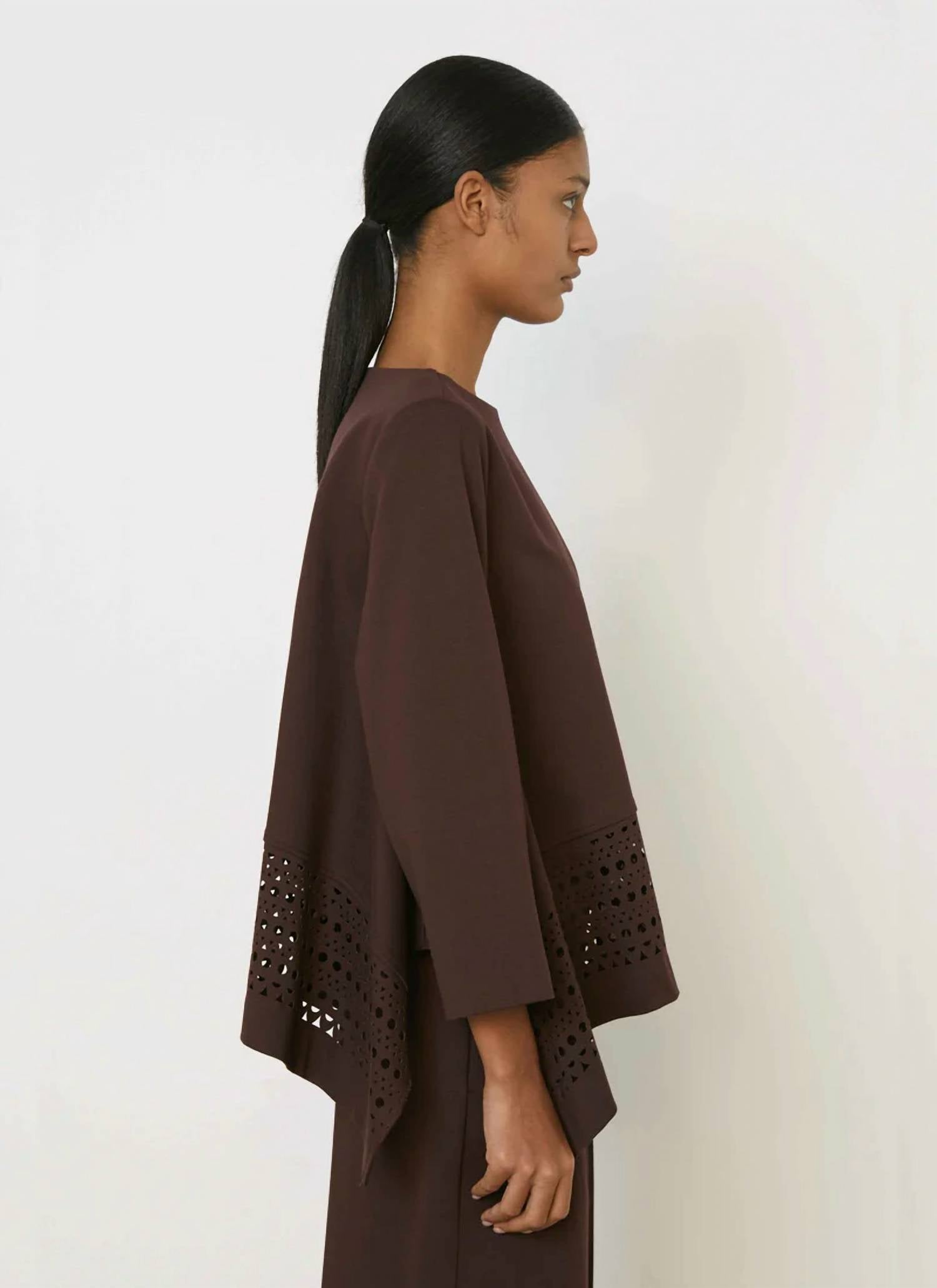 Meimeij - Open Neck Flowy Laser Cut Trim Top