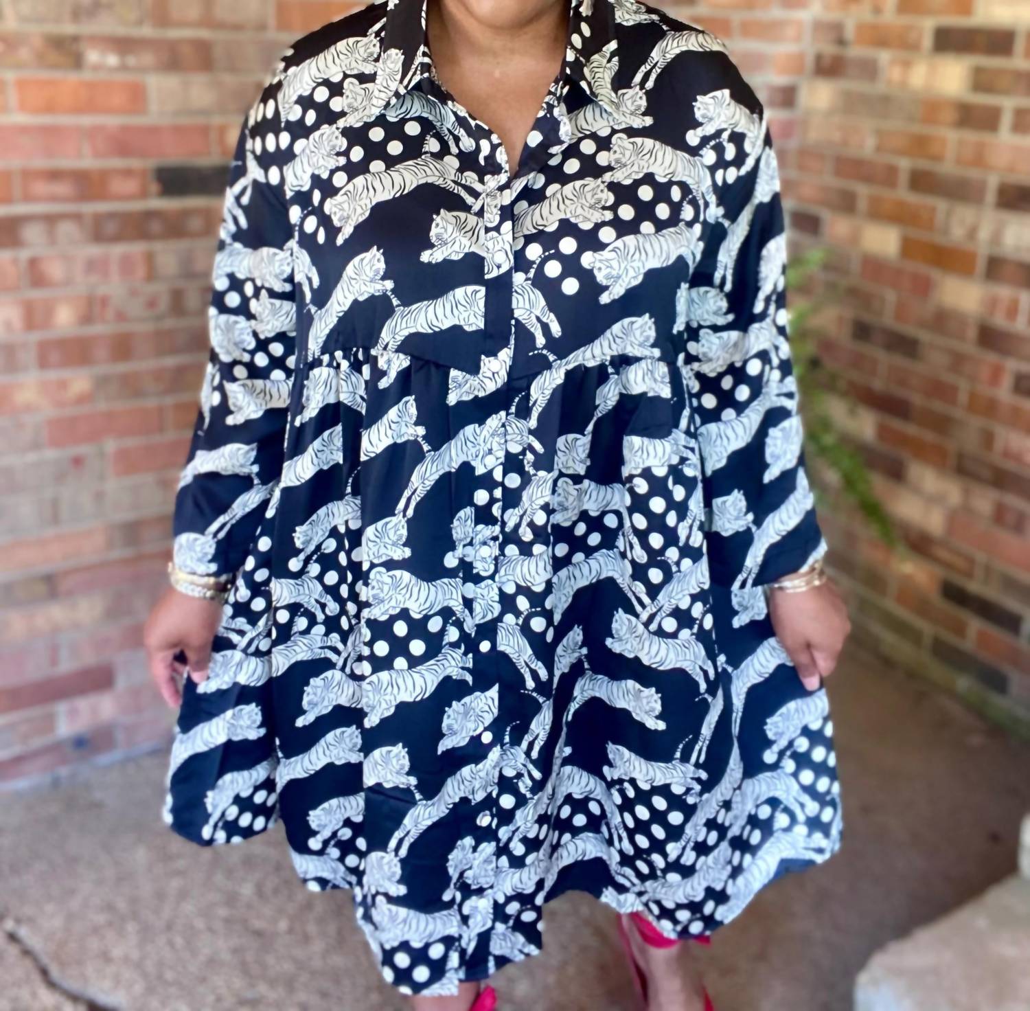 Umgee - Satin Animal Print Midi Dress