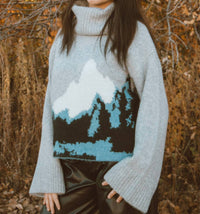 PROMESA In the Mountains Turtleneck Sweater in the mountains turtleneck sweater in grey - women's sweater - detail view