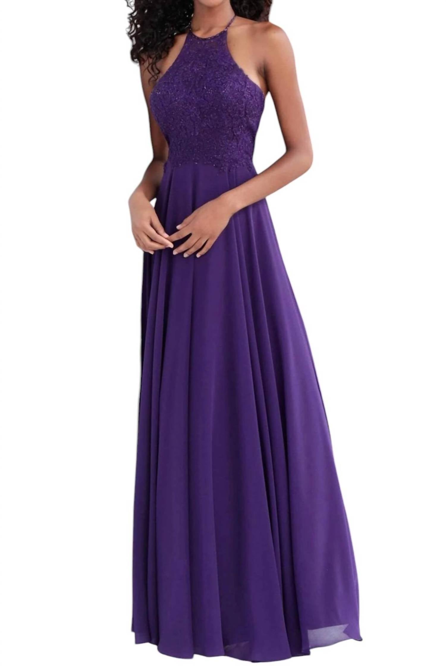 Jovani - Embroidered Halter Neck A-line Dress