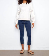 CHARLIE B French Terry Floral Embroidery Long Sleeve Top in white - women's long sleeve top - view 4
