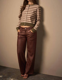 Le Lis - Low Waist Crinkle Detail Faux Leather Pants