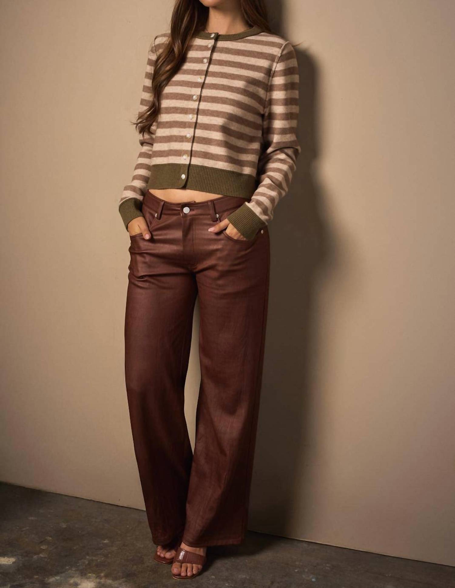 Le Lis - Low Waist Crinkle Detail Faux Leather Pants