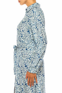 Vivid - Long Sleeve Belted Floral Shirt Dress