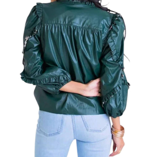 Karlie - PLEATHER RUFFLE SLEEVE TOP