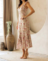 STORIA Floral Ruffle Strap Midi Dress in beige - women's dress - view 5
