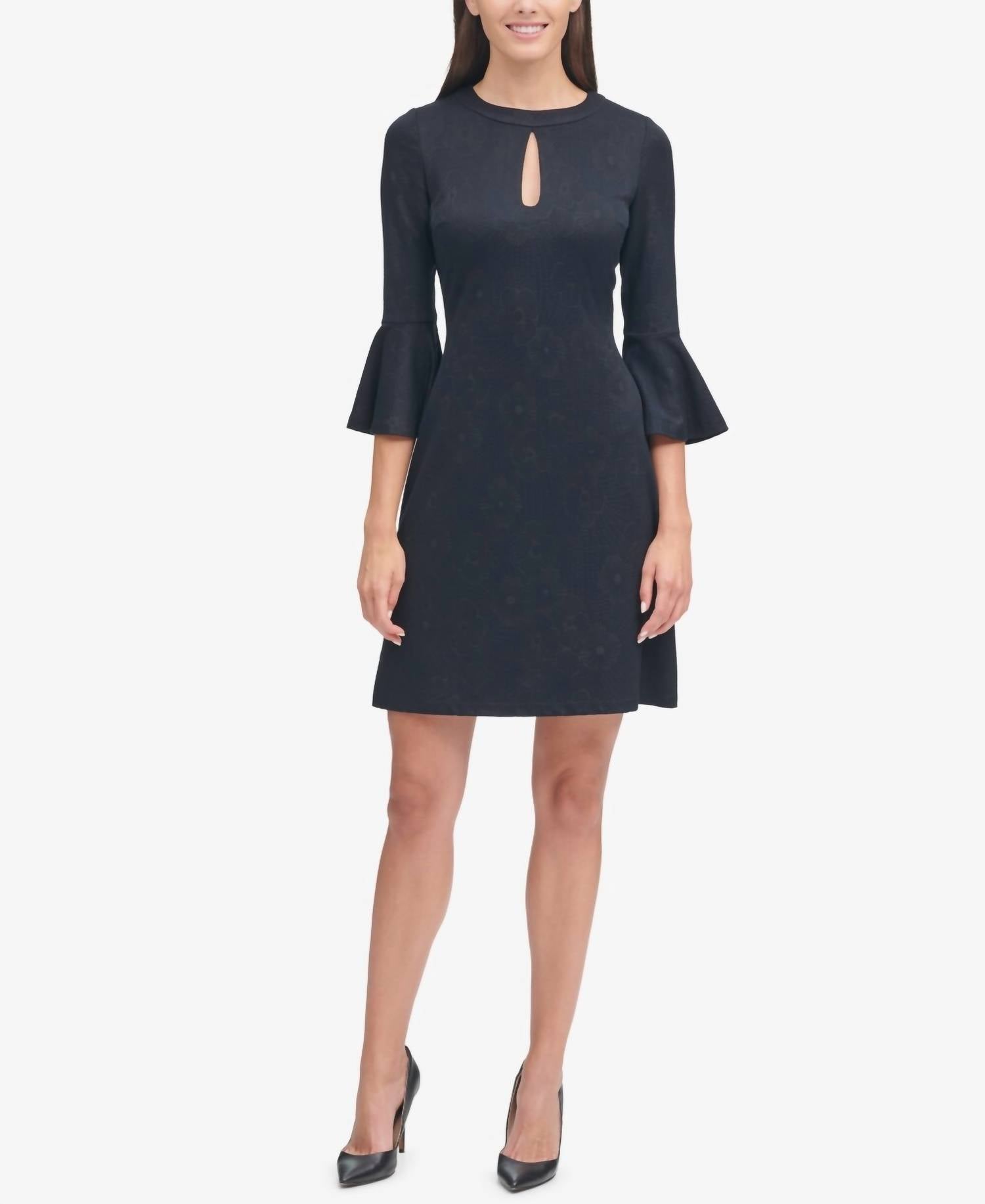 Tommy Hilfiger - Tommy Hilfiger Womens Bell Sleeve Jacquard Dress