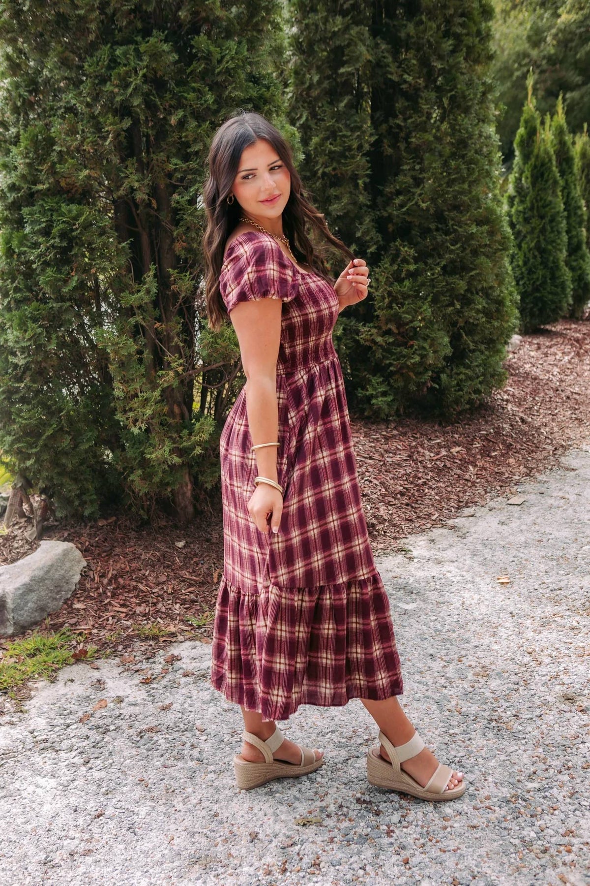 Blu Pepper - Smocked Plaid Midi Dress