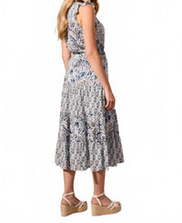 Tribal - Printed V-neck Dress W/drawcord Waist