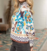 voy Vivid Print Pull-on Sweater in multi abstract - women's sweater - detail view