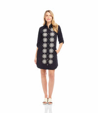 Karen Kane - Reese Roll Tab Embroidered Mini Shirtdress