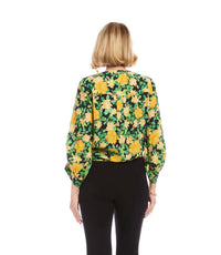 Karen Kane Sun Dazed Front Tie Blouse in floral print - women's blouse - detail view
