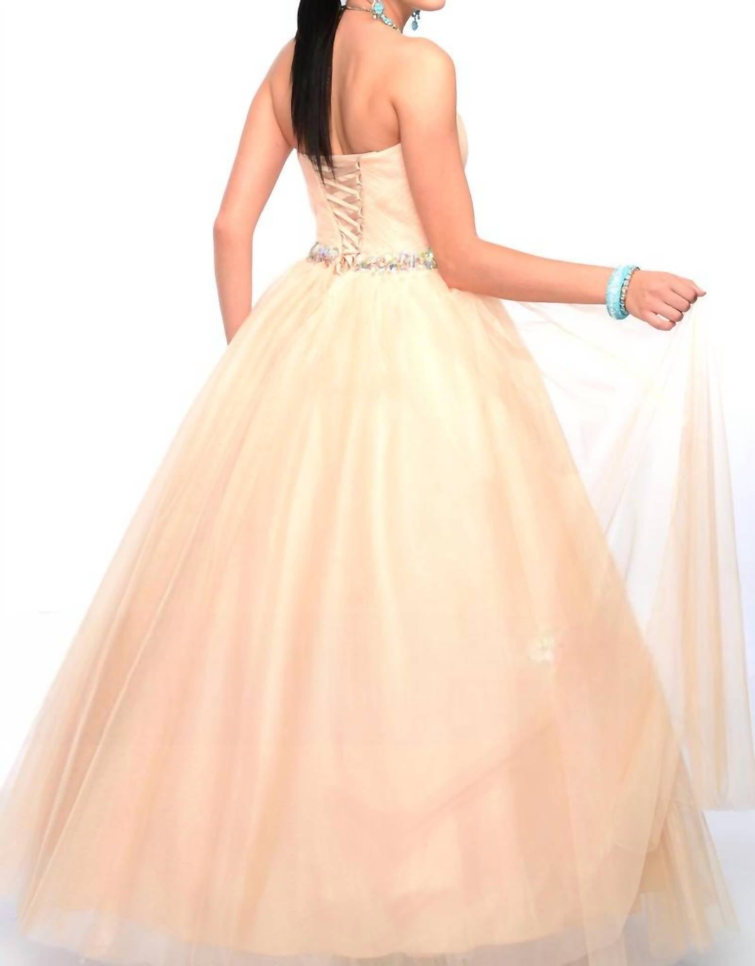 Precious Formals - Shimmery Waistline Beadwork Strapless Ballgown