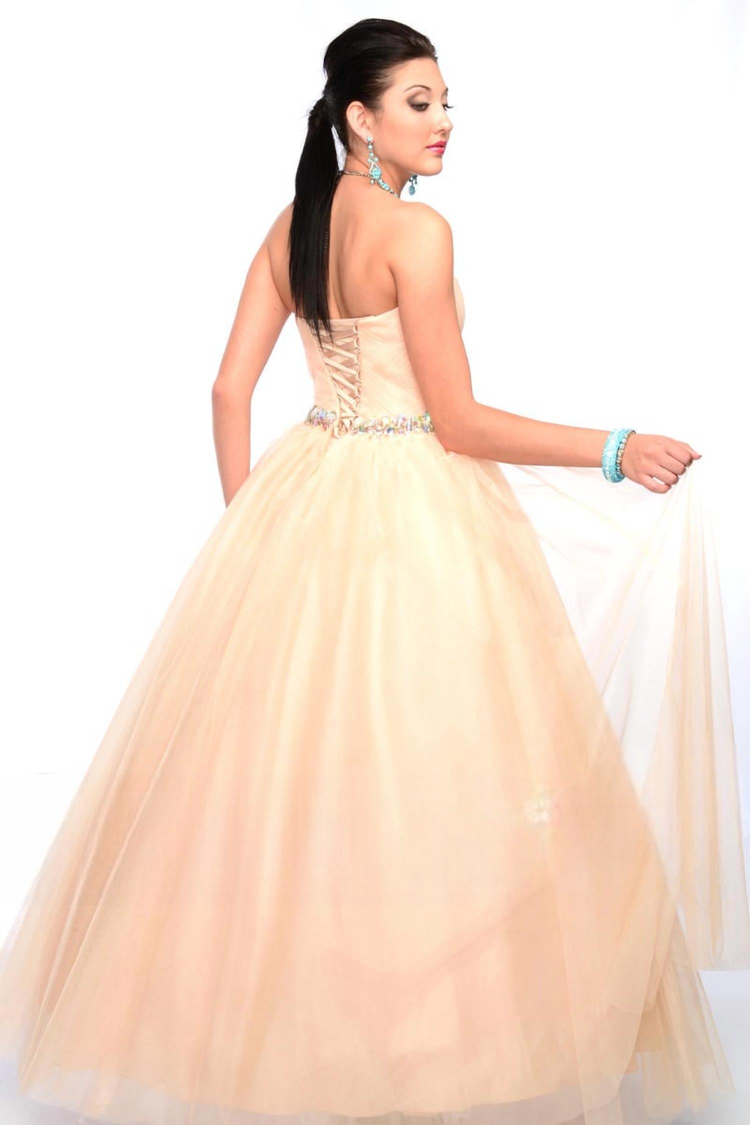 Precious Formals - Shimmery Waistline Beadwork Strapless Ballgown