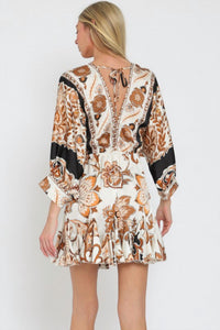 Aakaa Dolman Sleeve Border Print Dress in brown - women's dress - detail view