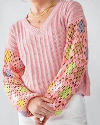 Adora - Crochet Long sleeve knit floral sweater