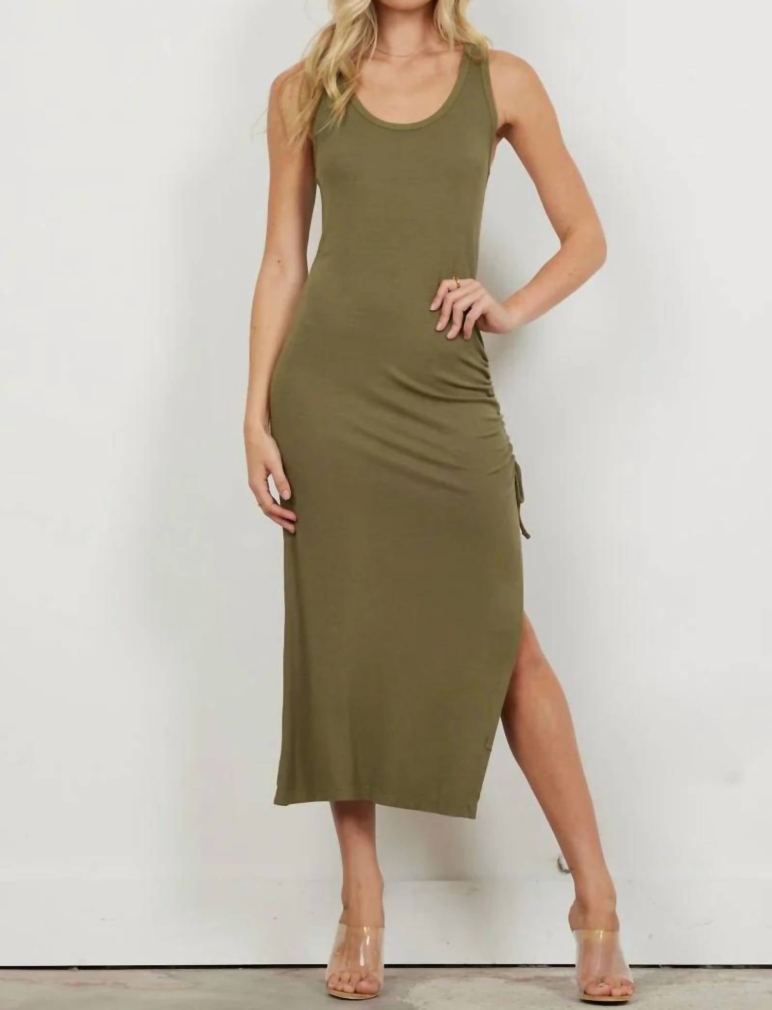LAmade Side Ruching Dress in moss - women's dress