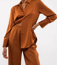 Blu Pepper - Solid Satin Button Up Woven Top