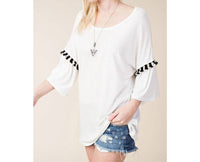 Vocal Apparel - Loose Fit Bell Sleeve Kimono Top With Special Trims