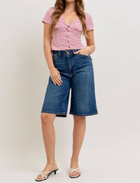 Judy Blue High Waist Jort Denim Short in dark wash blue - women's shorts