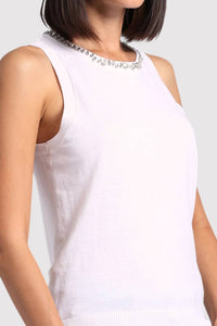 Minnie Rose Jewel Neck Tank Top in white - women's tank top - alternate view
