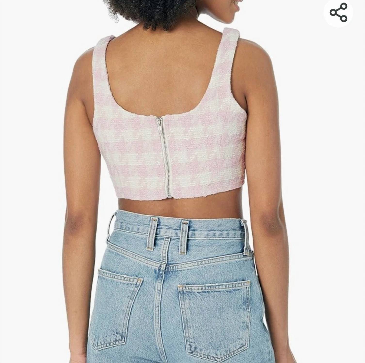 STEVE MADDEN Textured Tweed Crop in pink tulle - women's shirt - detail view