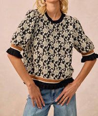Bibi - Textured Rose Knit Top