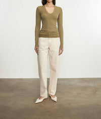 Enza Costa - SILK RIB LONG SLEEVES U-NECK TOP