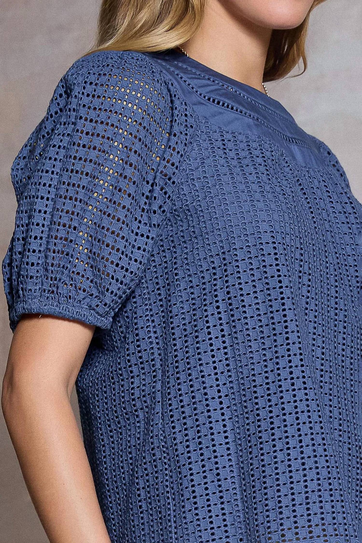 Current Air - Eyelet Embroidery Short Sleeve Blouse