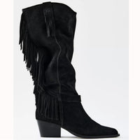 Free People Women's Faith Fringe Western Boots in black suede - women's shoe