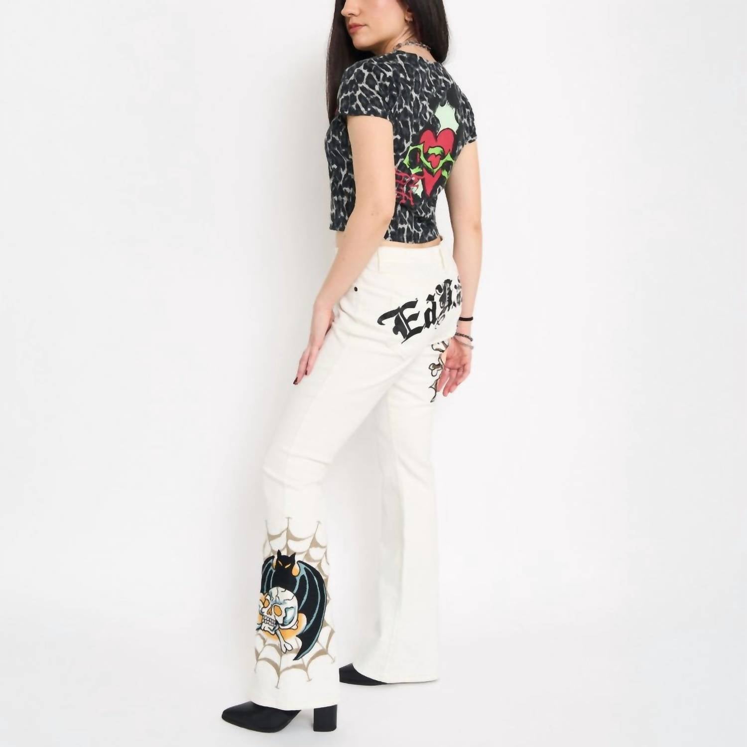 Ed Hardy - Bat Skull Embroidered Low Waist Bootcut Jeans