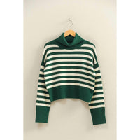 HYFVE League Stripe Turteneck Sweater in ivy - women's sweater - detail view