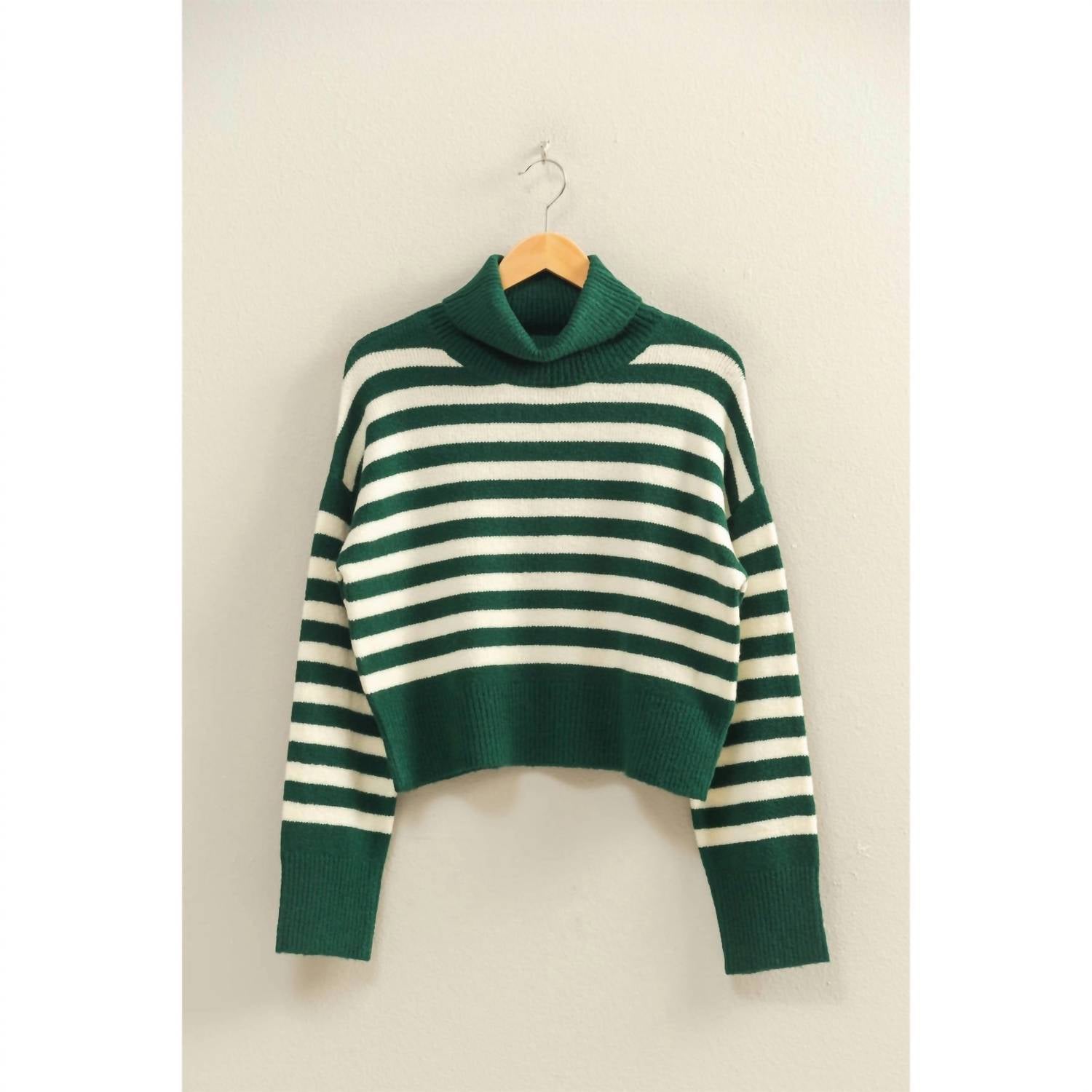 HYFVE League Stripe Turteneck Sweater in ivy - women's sweater - detail view