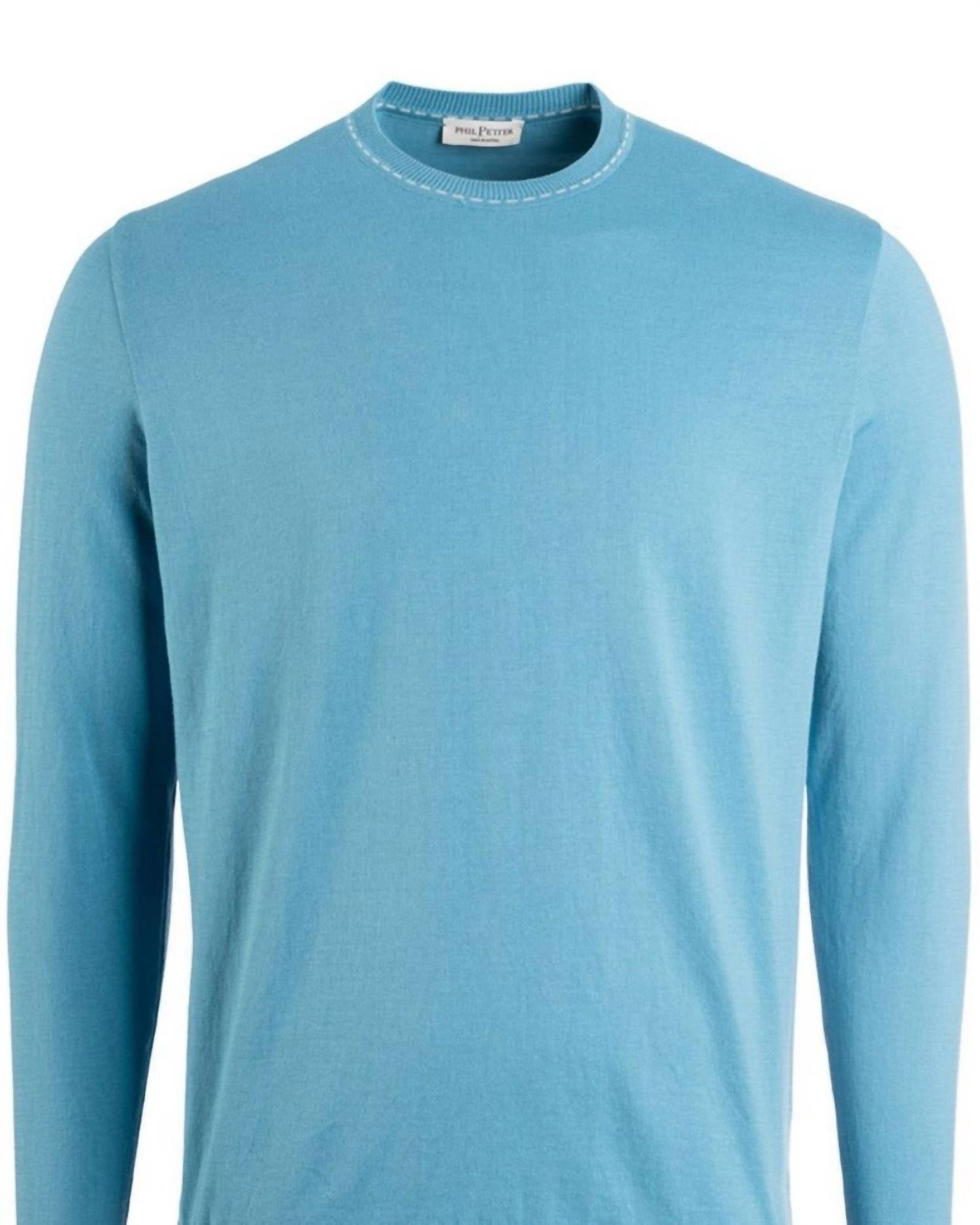 Phil Petter Men's Long Sleeve Linen Tee in blue - men's long sleeve top - detail view