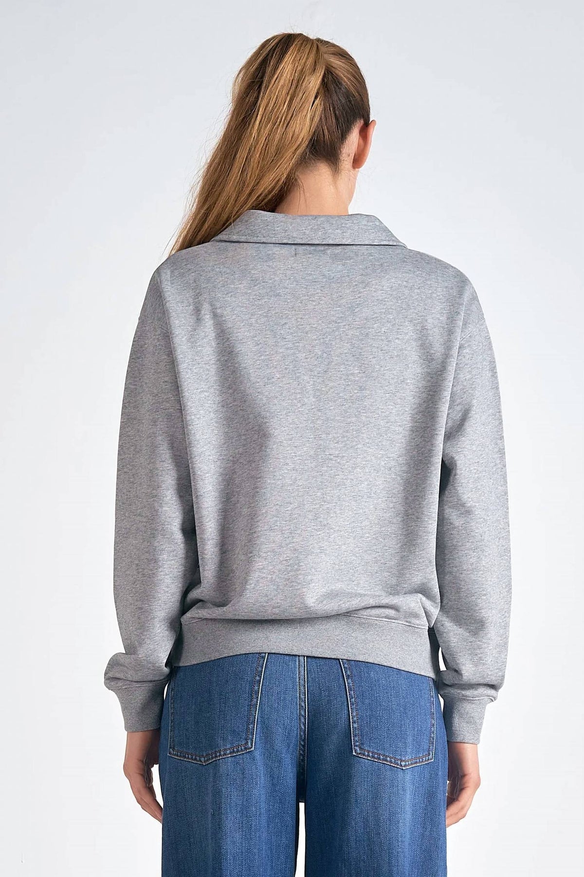 Elan - Collared V-neck Sweatshirt Top