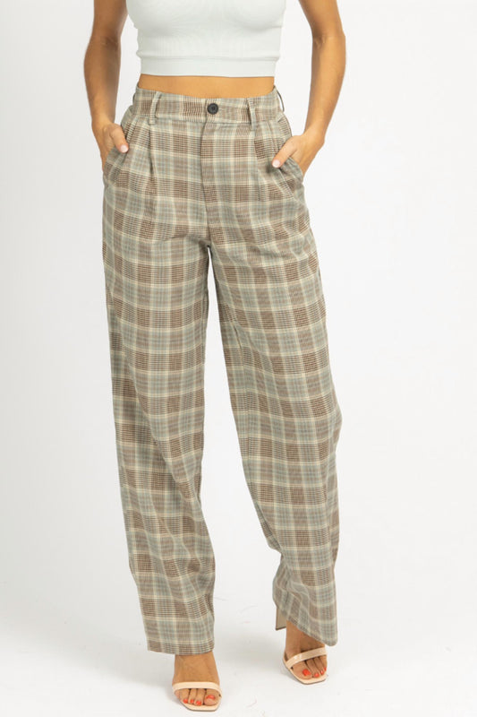 PLAID PLEATED PANTS