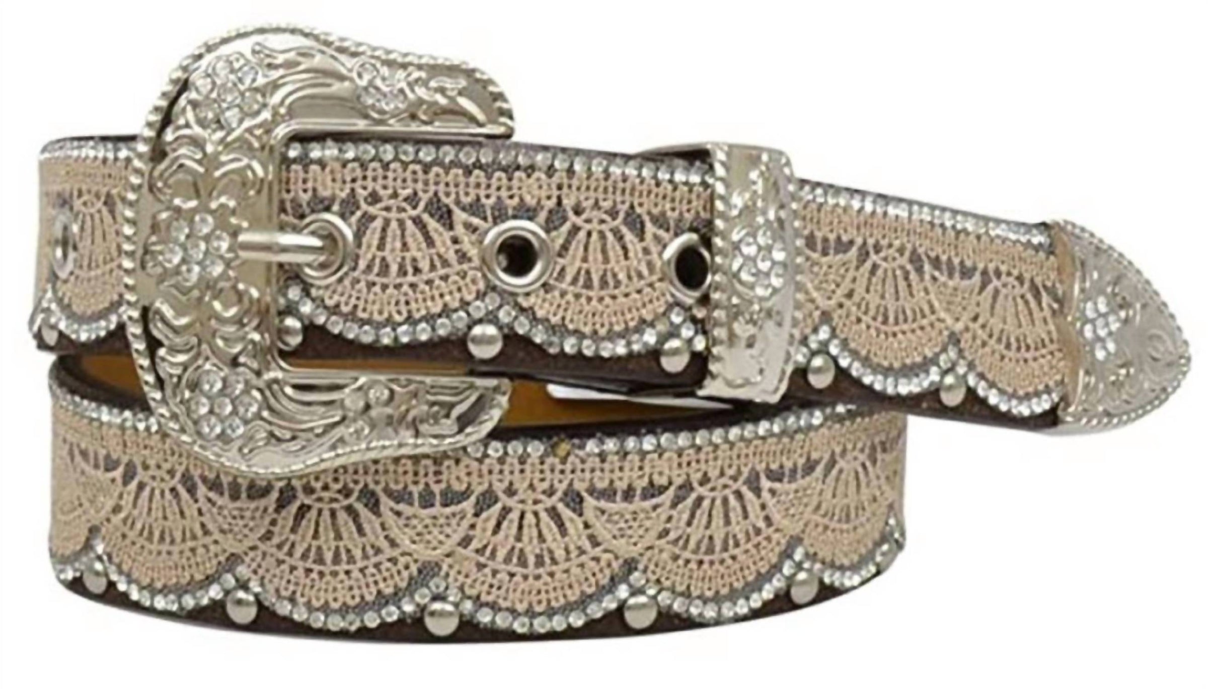 Angel Ranch Girls Lace Overlay Leather Belt in black - kids' accessory