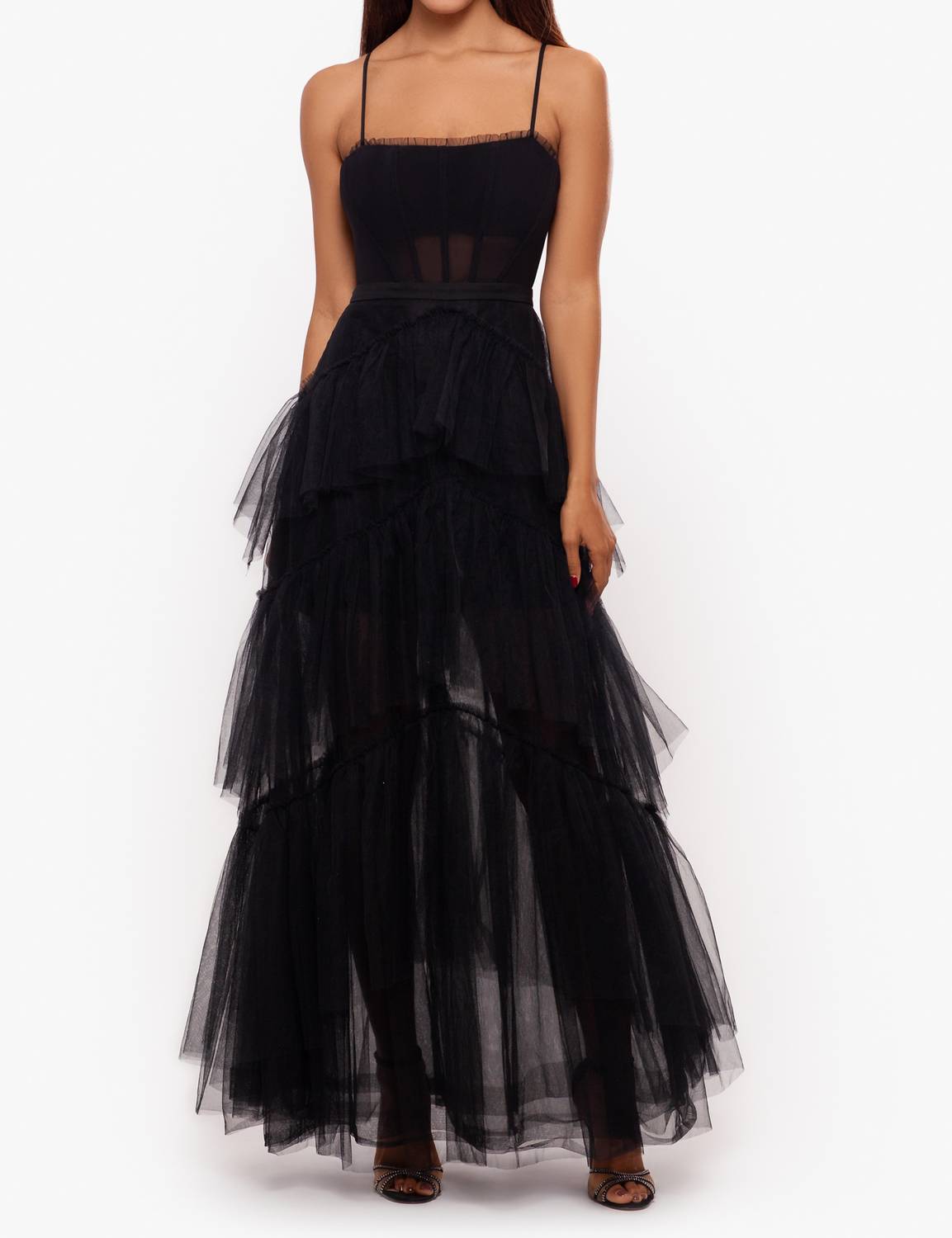 Betsy & Adam - Tiered Ruffle Tulle Corset Gown
