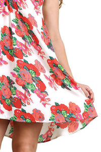 Umgee - Floral Print Dress With Lace Details