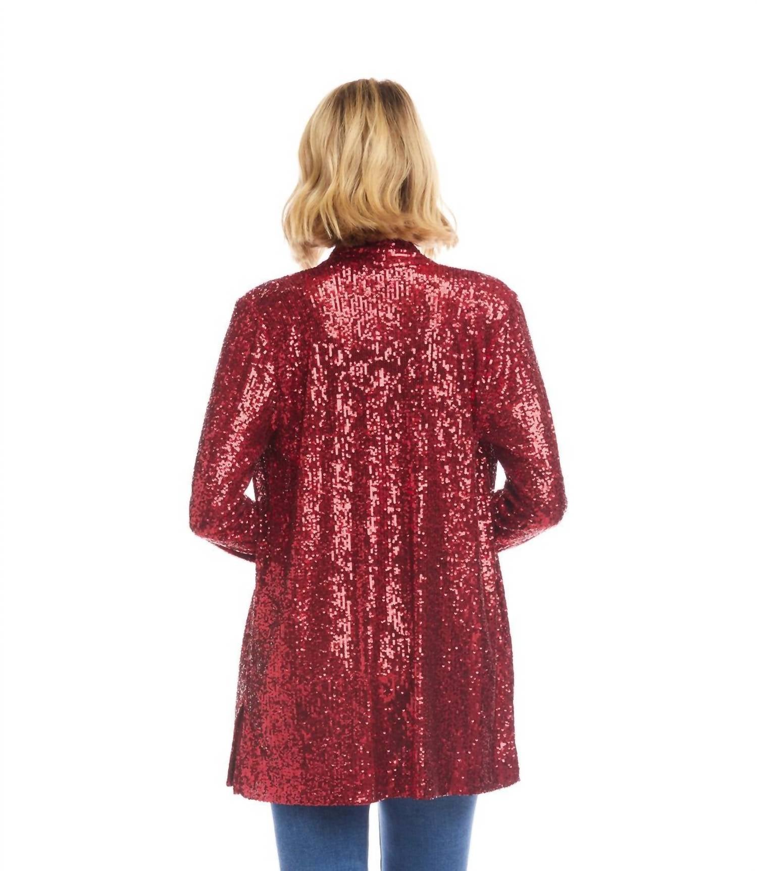 Karen Kane Sequin Duster in ruby - women's jacket - alternate view