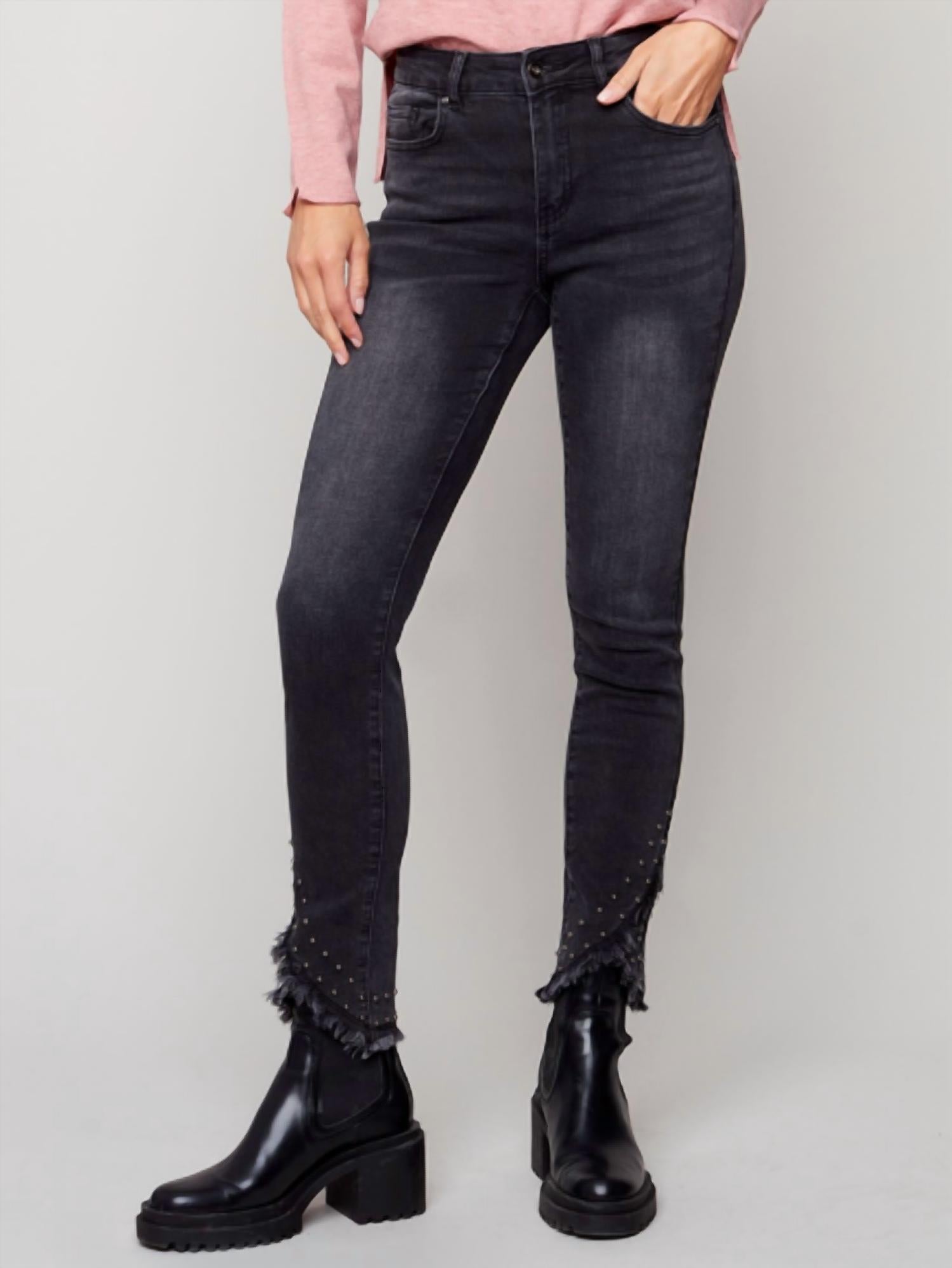 Charlie B - Front Crossed Hem Pants With Stud Detail
