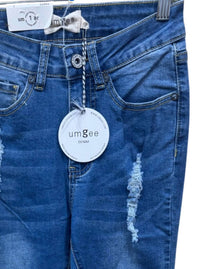umgee Women's Distressed Skinny Jeans in medium blue - women's jeans - alternate view